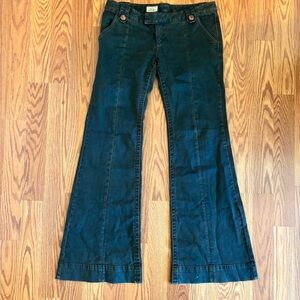 Free People Flare Wide Leg Boho Jeans Size 30 Dirty Blue inseam 32.5”